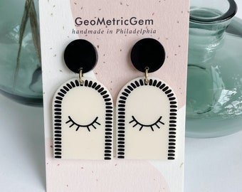 Violet Earrings  ~ Black & White Eye Lash Design Acrylic Stud Post Dangles Summer Vacation Bridal Jewelry