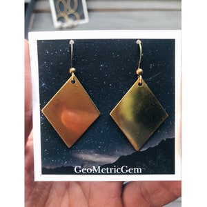 Rhombus Earrings ~ Diamond Cut Brass Simple Geometric Dangles Minimal Modern Boho Made in Philadelphia