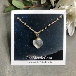 Quartz Drop Necklace ~ Free Shaped Clear Quartz Gemstone & gold plated Chain Boho Pendant Birthday Gift EJN6