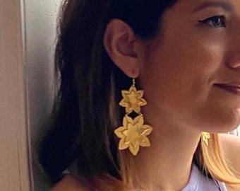 Flower Power Earrings ~ Statement Lotus Flower Brass Dangles Handmade in Philadelphia Vintage Inspired Jewelry