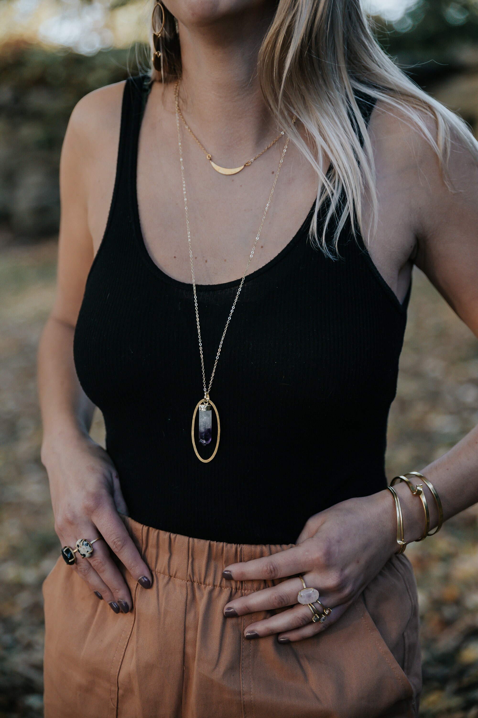Otisco Necklace ~ Quartz Spike ~ Gold Plated Clear Teardrop