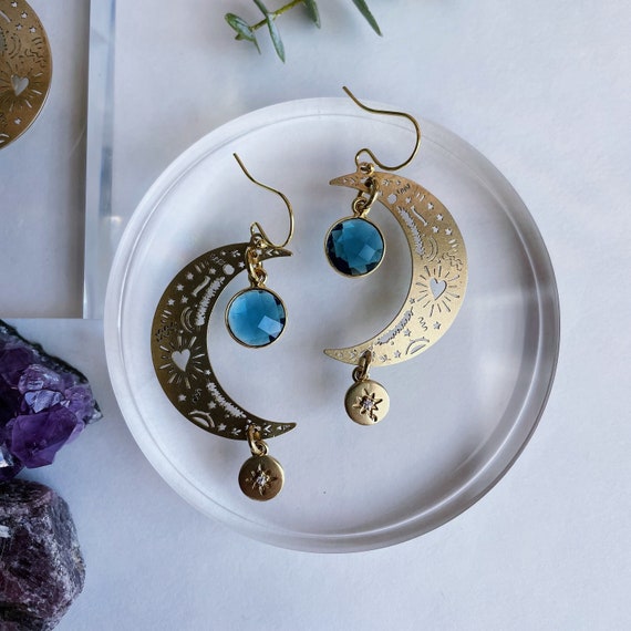 Blue Topaz Crescent Moon Earrings Blue Topaz Crescent Moon Earrings