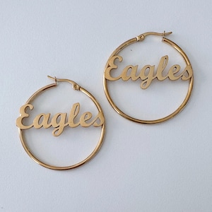 Eagles 1,5” Hoops ~ Guld eller silver ~ Förgyllda örhängen i rostfritt stål Tillverkade i Philadelphia Philly