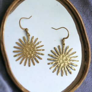 Estella Earrings~ Hammered Brass Star Dangle Earrings celestial Minimal Geometric Gift Handmade in Philadelphia