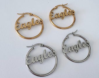 Small Eagles 1,2"-hoepels ~ goud of zilver ~ vergulde roestvrijstalen oorbellen gemaakt in Philadelphia Philly