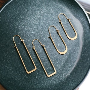 Geometric Hoops ~  Simple Brass Gold Wire Rectangle Oval Medium Size Hoop Earrings Minimal Unique Gift Handmade in Philadelphia