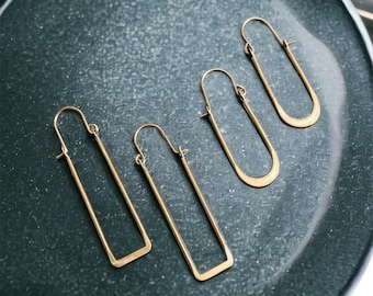 Geometric Hoops ~  Simple Brass Gold Wire Rectangle Oval Medium Size Hoop Earrings Minimal Unique Gift Handmade in Philadelphia