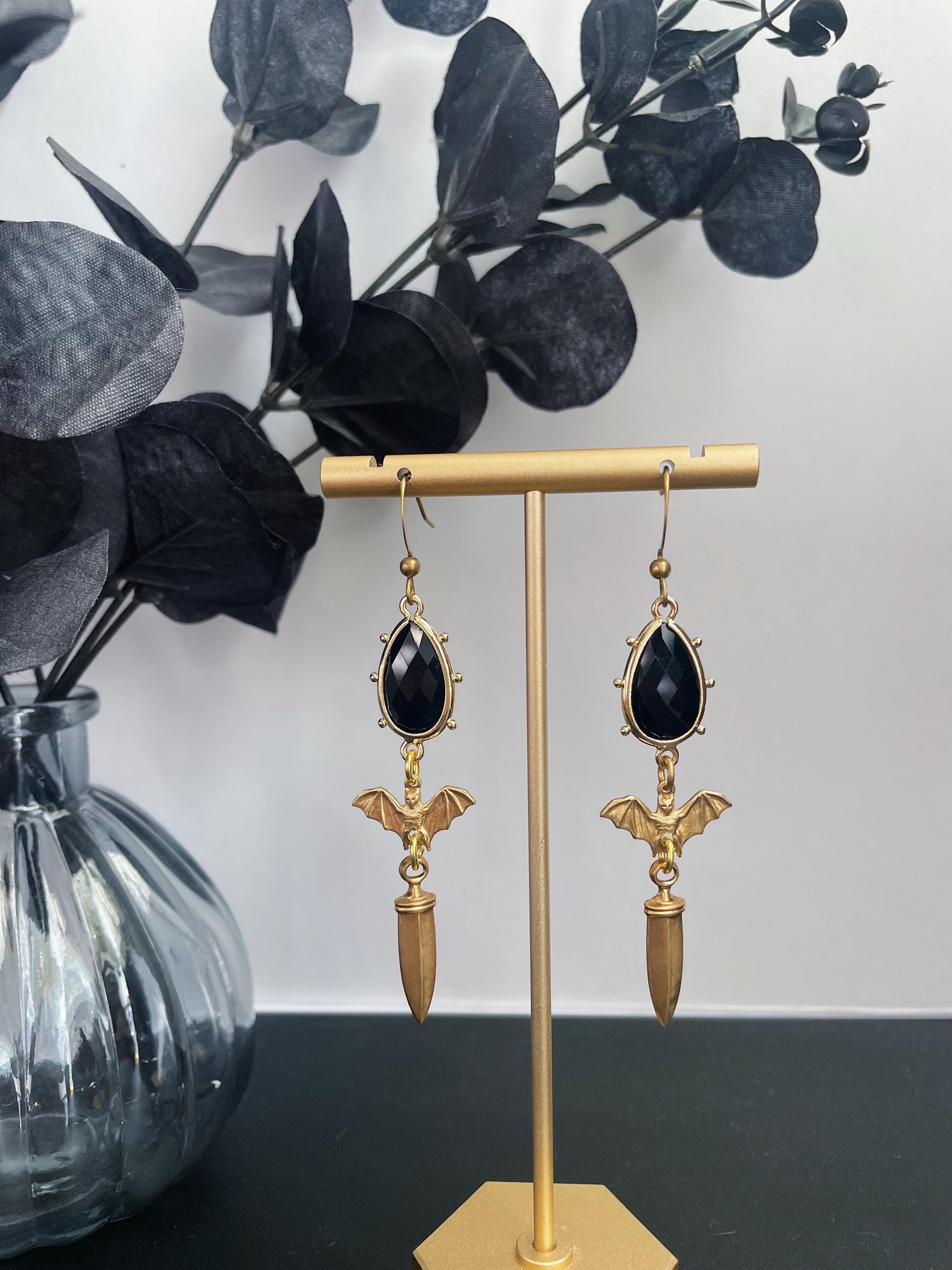 Boucles D'oreilles Chauve-souris Noires En Acrylique - Pendantes Effrayantes Pour Halloween, Style Gothique Punk