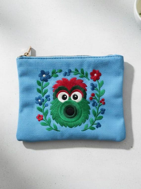 Baseball Mascot Embroidered Pouch Jewelry Coin Wallet Storage Philadelphia Gift