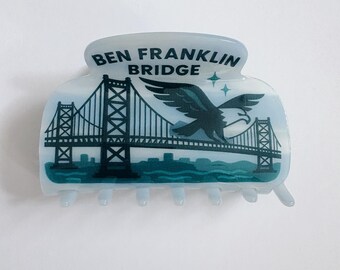 Ben Franklin Bridge Blue Hair Claw Clip ~  Eagles Philadelphia