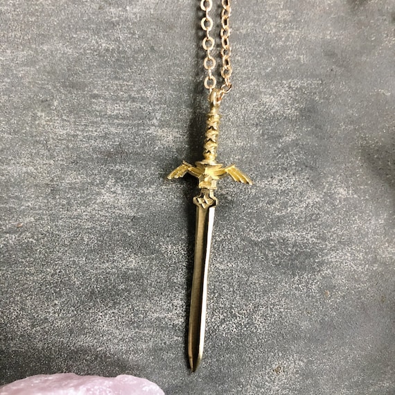 Dagger Necklace ~ Textured Brass Knife With Wings Pendant Zelda