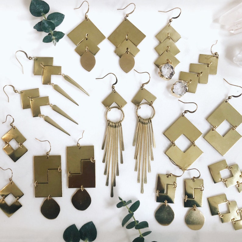 Shelby Earrings ~ Chevron /& Teardrop Oval Geometric Brass Jewelry made in Philadelphia Quadrat Collection GE139