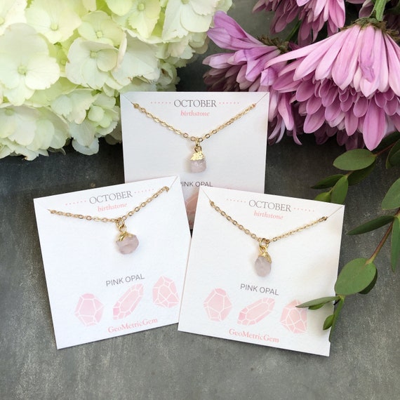Buy Birthstone Necklace October Pink Opal Crystal Gold