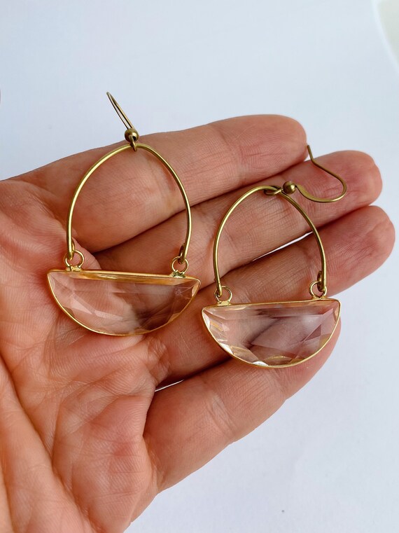 ピアス Clear Droplet Earrings Clarion Earrings ~ Clear Quartz ~ Half Moon Crystal