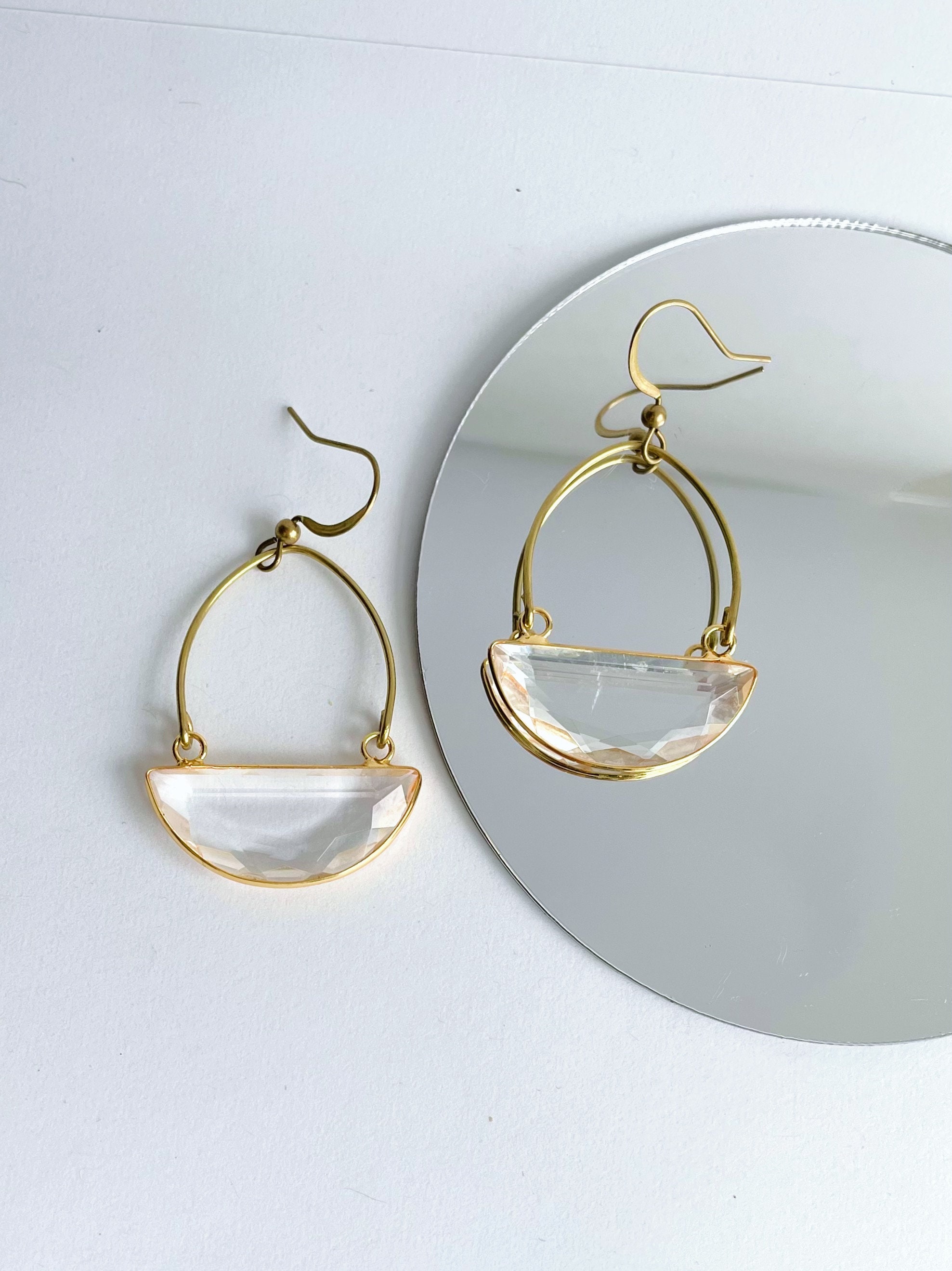 ピアス Clear Droplet Earrings Clarion Earrings ~ Clear Quartz ~ Half Moon Crystal