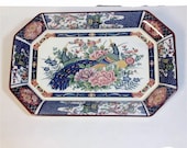 VINTAGE JAPANESE Serving PLATE With Blue Peacock And Hen