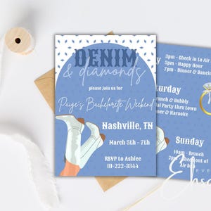 Denim and Diamonds Bachelorette Weekend | Bachelorette Invitation Bundle | Digital Download | Canva Template