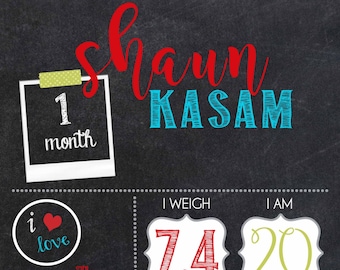 Baby Monthly Milestone Digital Chalkboard, Photo Prop, Month by Month, Keepsake Baby Stats, Baby's 1st year