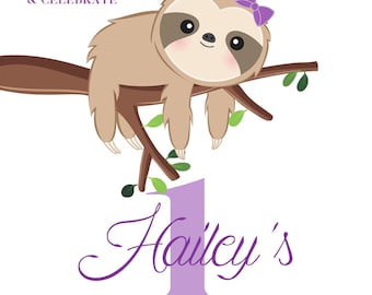 Sloth Birthday Invitation, 1st Birthday, Girl Sloth Party, Sloth Theme