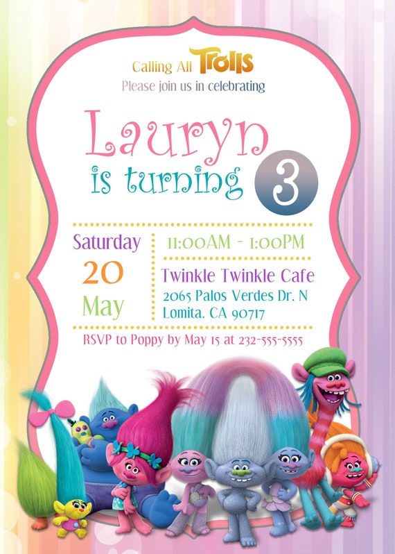 Trolls Birthday Invitation 3rd Birthday Invitation Trolls | Etsy