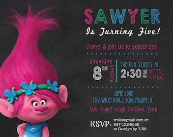 Trolls Birthday Invitation, 3rd Birthday Invitation, Trolls Party, Band Together
