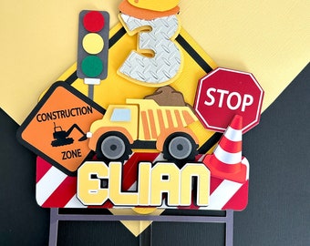 Construction theme cake topper, Construction birthday decor, Construction birthday, Excavator cake topper, Construction topper, Dump truck