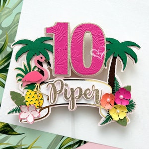 Flamingo cake topper, Tropical party decor, Flamingo theme, Luau birthday, Hawaiian party, Let's flamingle, Luau cake topper, Tiki party