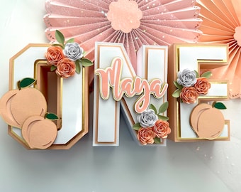 Peach Themed 3D Letters, Sweet as a Peach Birthday Decor, Peach Nursery Letters, Baby Shower Table Centerpiece