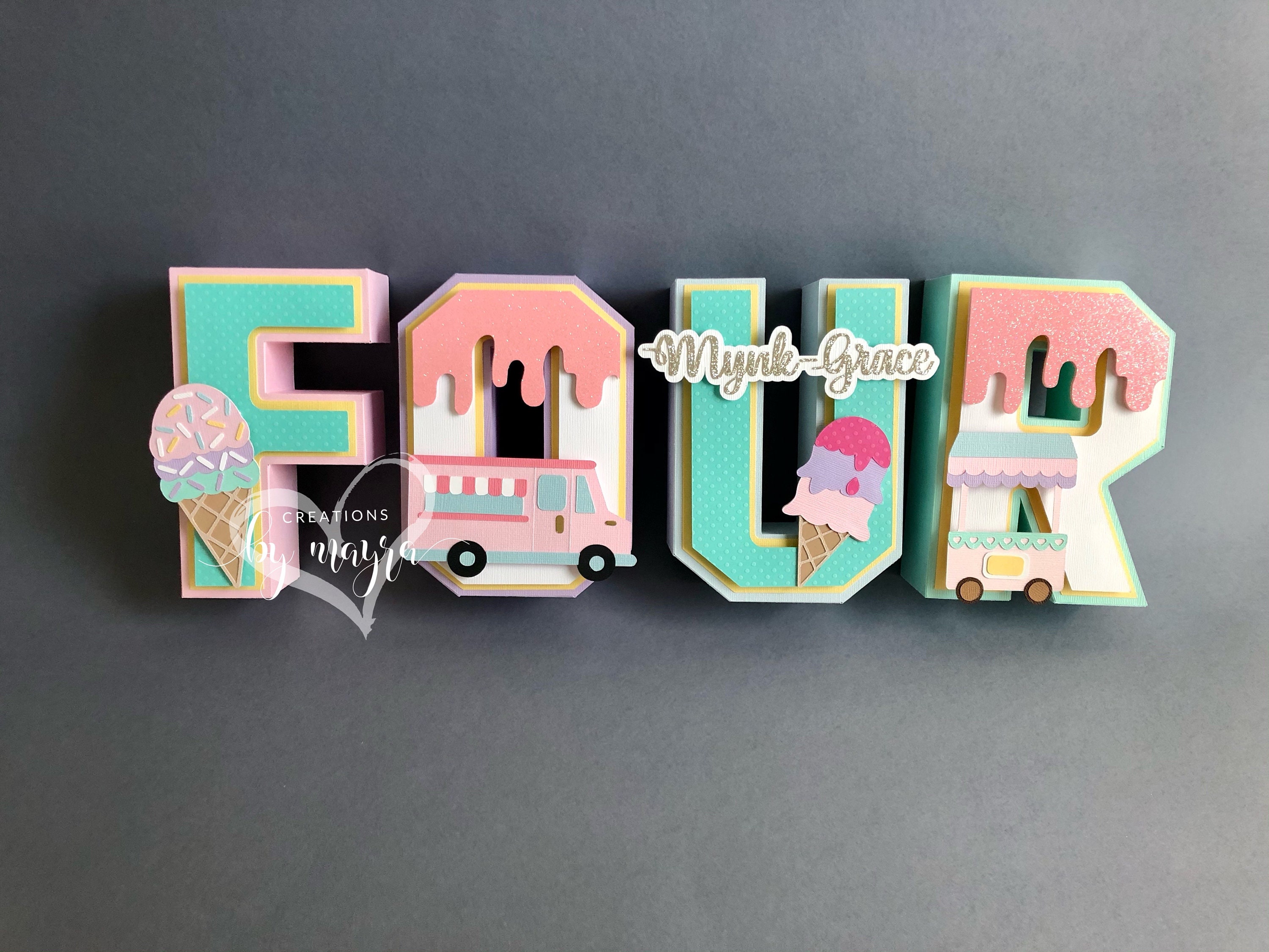 3D letters Ice cream birthday Sweet birthday Ice cream photo props Ice cream theme 3D letters Ice cream party Ice cream