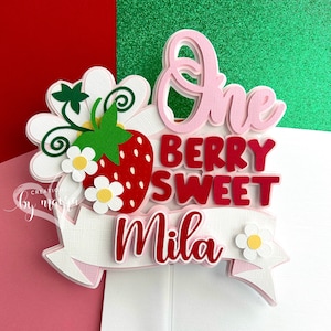 Berry Sweet One Cake Topper: Strawberry Birthday Party Decor