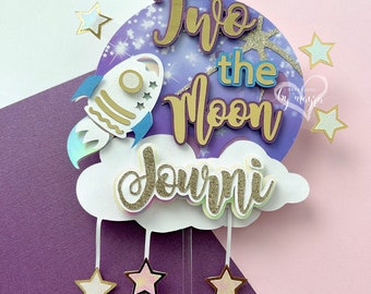 Two the moon cake topper, Two the moon, Two the moon birthday, Two the moon party decor, Space cake topper, Outer space