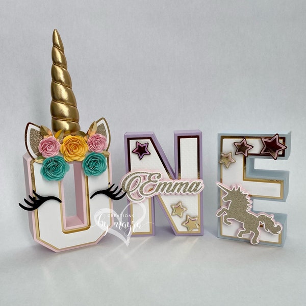 Unicorn 3D letters, Unicorn theme birthday, 3D letters, unicorn party decor, Magical birthday, First birthday, Sweets table decor