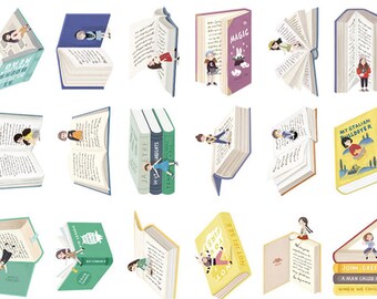 Books - Set of 30 - Book Cards - Reading Cards - Post cards - Cute post cards - Die cut cards - Reading girls - Book theme