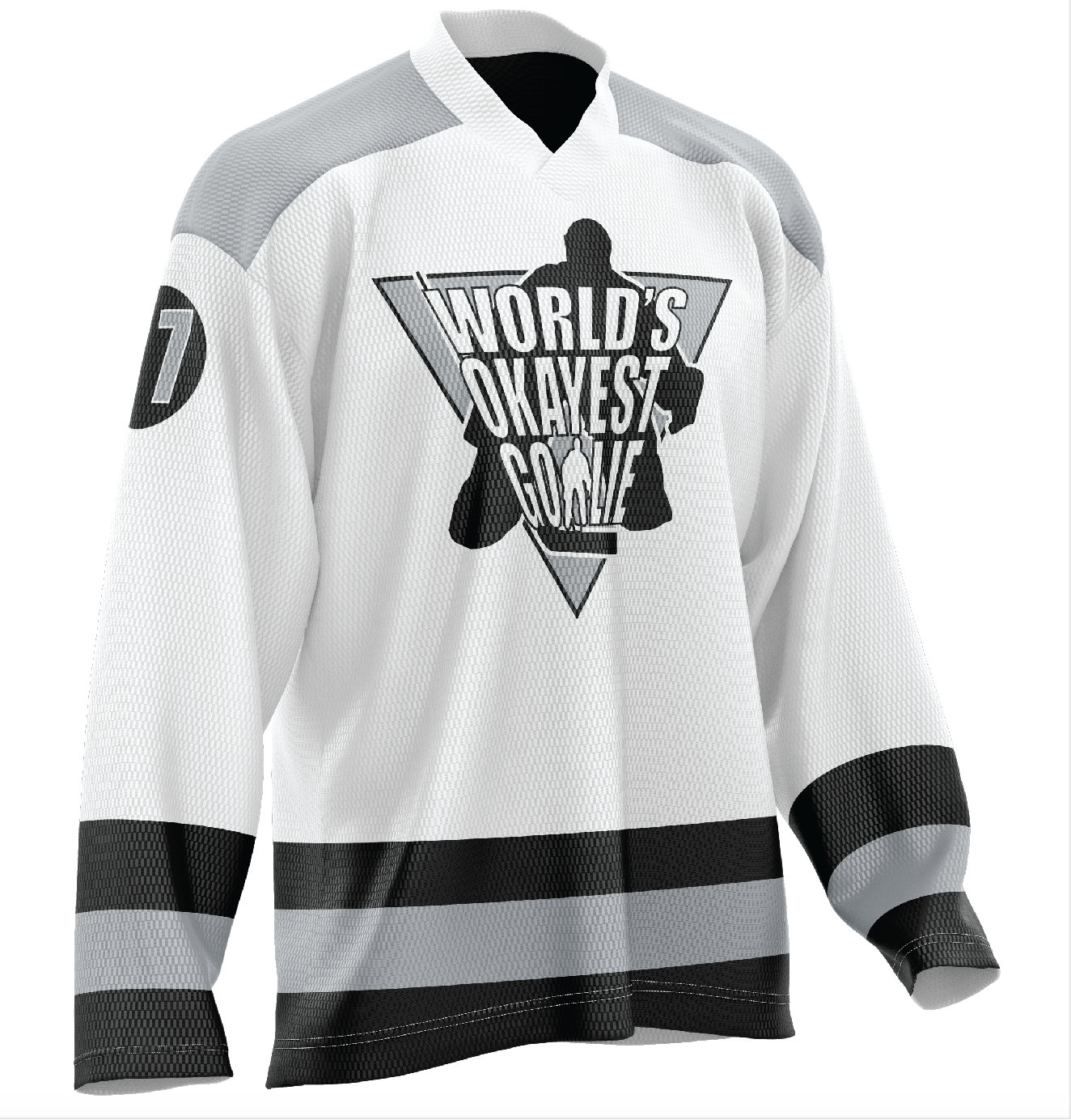 World's Okayest Goalie Hockey Jersey Neon Pink/black/white 