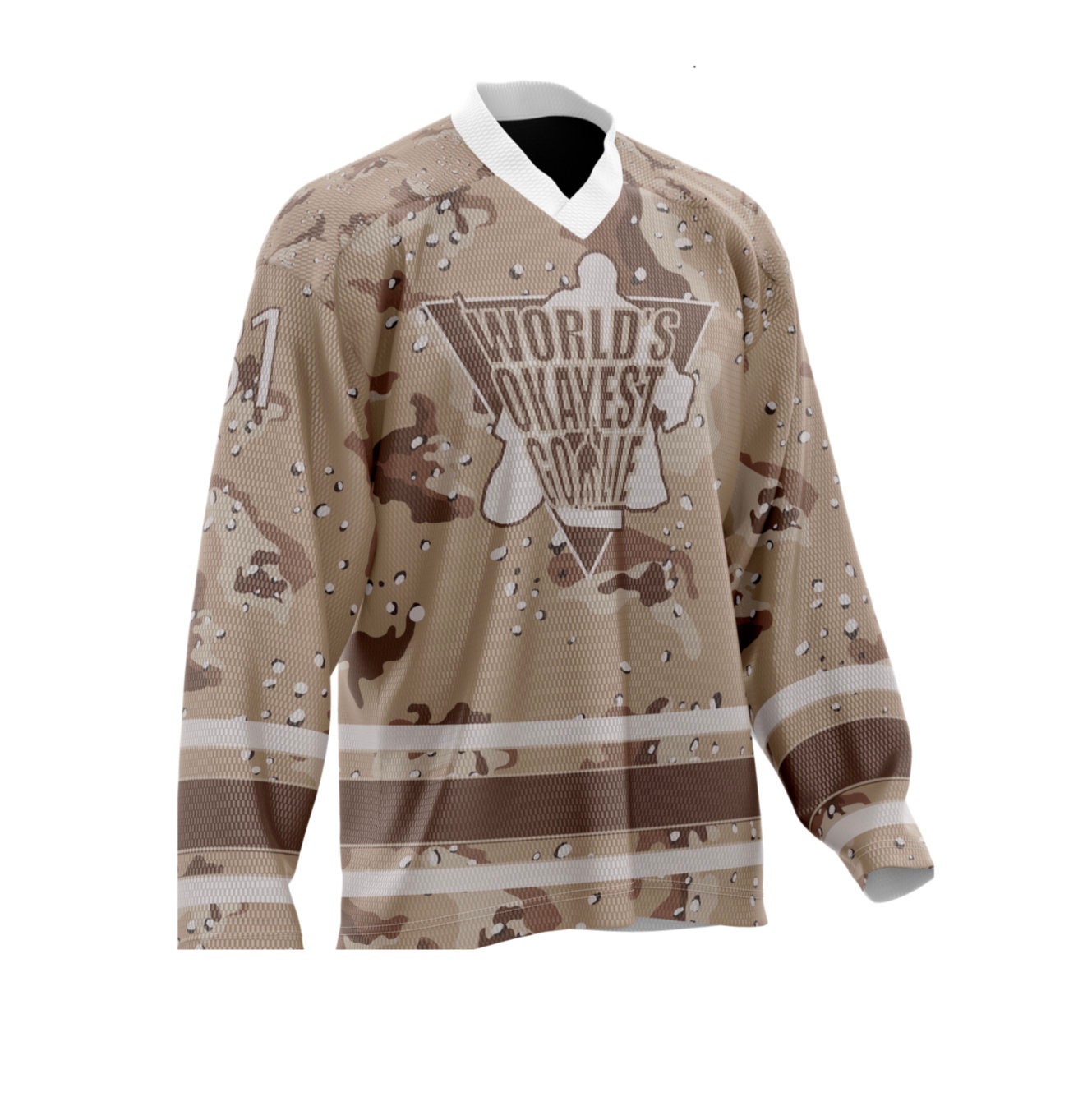 World's Okayest Goalie Hockey Jersey Desert Camo