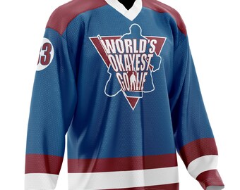 World's Okayest Goalie Hockey Jersey Navy/Maroon