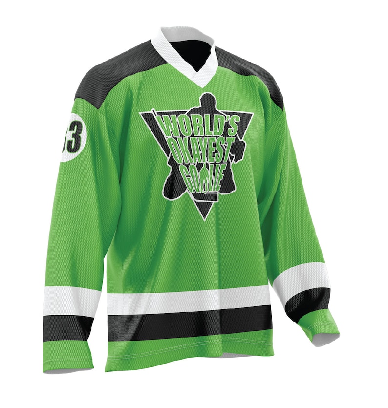 World's Okayest Goalie Hockey Jersey Neon Etsy