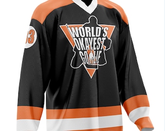 World's Okayest Goalie Hockey Jersey Black/Orange/White