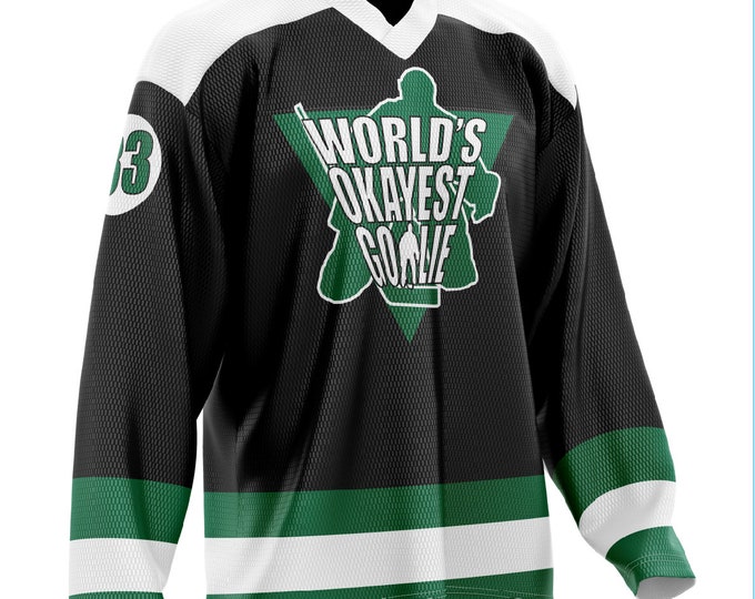 World's Okayest Goalie Hockey Jersey Black/Green/White