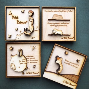 The Little Prince Magnet set - Wood Engraved multi-layered 3D magnets