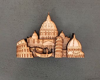 Travel Magnet - no.2 Italy / Italy lanmarks/ Wood carving / Vintage magnet