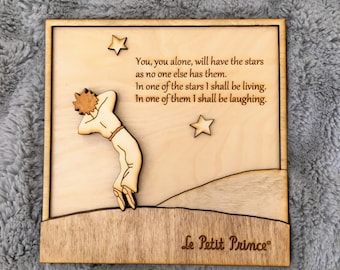The Little Prince Wood Frame no.4 star / Wood engraved frame / The Little prince wall decor