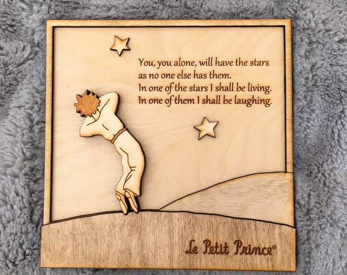 The Little Prince Wood Frame no.4 star / Wood engraved frame / The Little prince wall decor