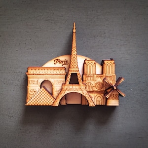 Travel Magnet - no.1 Paris / multi-layered / Wood carving / Vintage magnet