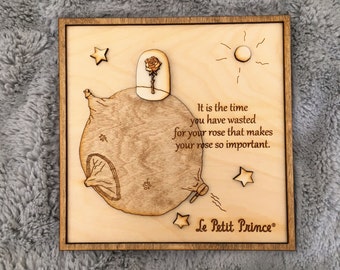 The Little Prince Wood Frame no.3 Rose / Wood engraved frame / The Little prince wall decor