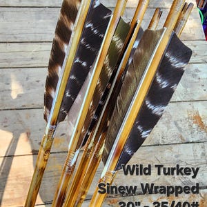 Tonkin Bamboo Cane Target Arrows - Matched Set (6)  - Weight Matched - Handmade In U.S.A - Field Points - Practice Arrows - Turkey Fletching