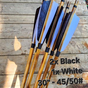 Tonkin Bamboo Cane Target Arrows - Matched Set (6)  - Weight Matched - Handmade In U.S.A - Field Points - Practice Arrows - Black/White
