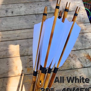 Tonkin Bamboo Cane Target Arrows - Matched Set (6)  - Weight Matched - Handmade In U.S.A - Field Points - Practice Arrows - White Fletchings