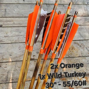 Tonkin Bamboo Cane Target Arrows - Matched Set (6)  - Weight Matched - Handmade In U.S.A - Field Points - Practice Arrows - Turkey/Orange