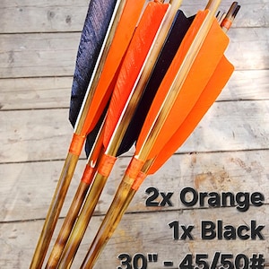 Tonkin Bamboo Cane Target Arrows - Matched Set (6)  - Weight Matched - Handmade In U.S.A - Field Points - Practice Arrows - Orange/Black